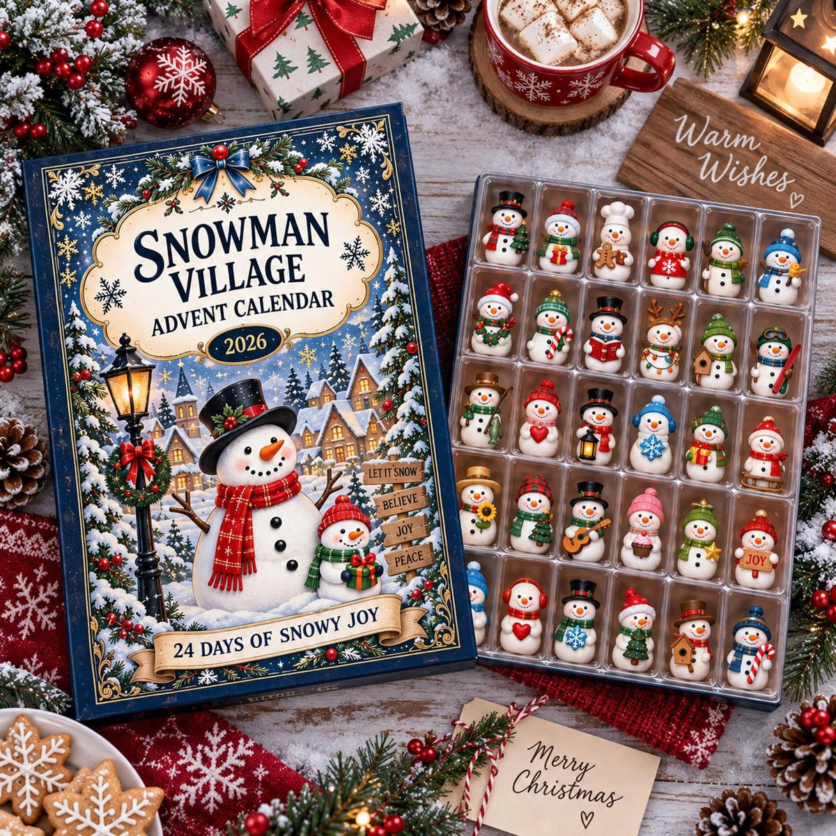 Personalized Snowman Advent Calendar, Christmas Countdown Box, Mini Snowman Figures, Winter Village Decor, Kids Holiday Keepsake, GIFT 2026
