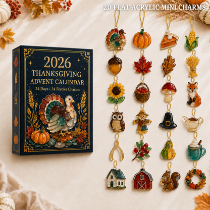 2026 Thanksgiving Advent Calendar, 24-Day Fall Countdown with Acrylic or Wood Charms