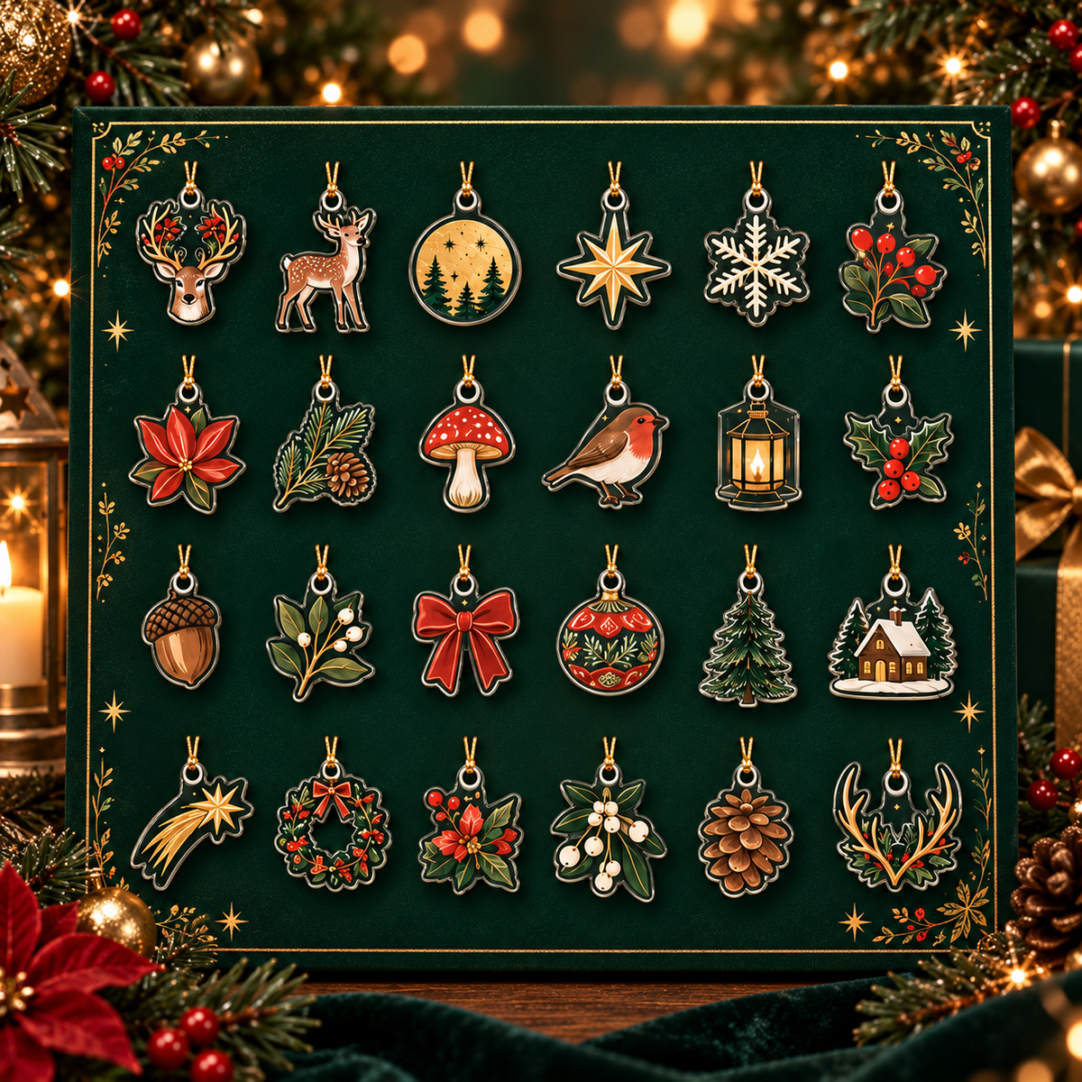 King Of The Forest Traditional Advent Calendar With 24 Acrylic Charm– 24-Day Christmas Countdown, No Chocolate