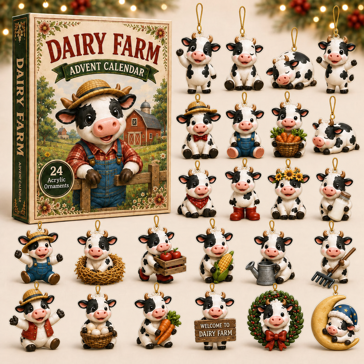 Dairy Farm Advent Calendar 2026 - 24-Day Festive Countdown, Acrylic Charms Blind Box - Gift For Farmer