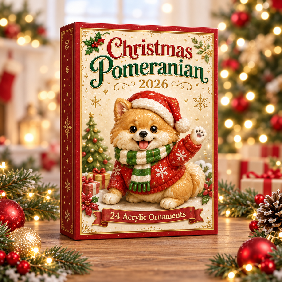 Christmas Pomeranian Advent Calendar 2026 - 24-Day Festive Countdown, Acrylic Charms Blind Box - Gift For Pomeranian Lovers
