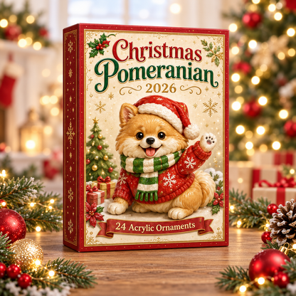 Christmas Pomeranian Advent Calendar 2026 - 24-Day Festive Countdown, Acrylic Charms Blind Box - Gift For Pomeranian Lovers