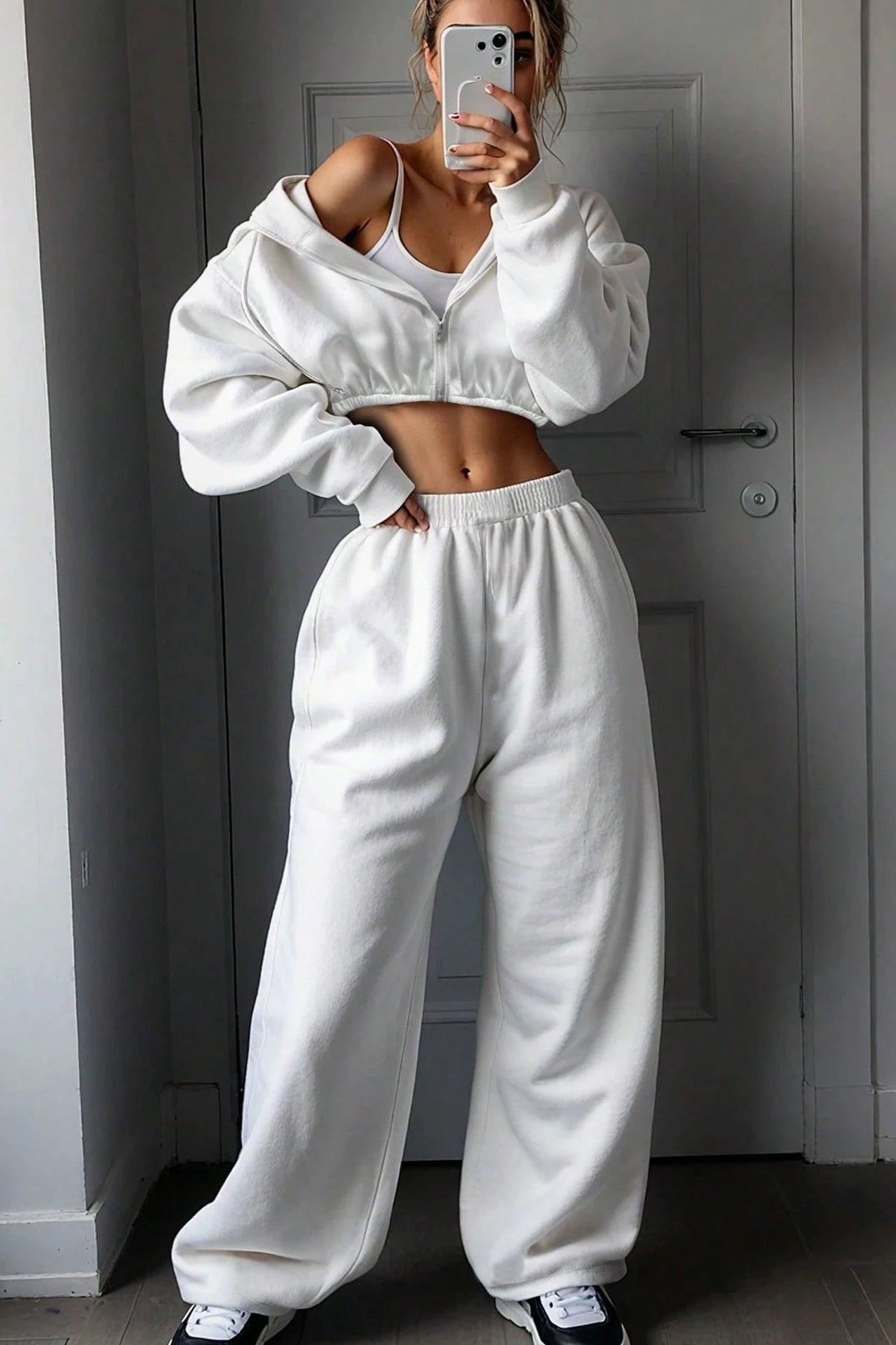 Cropped Zip Hoodie Wide Leg Jogger Set