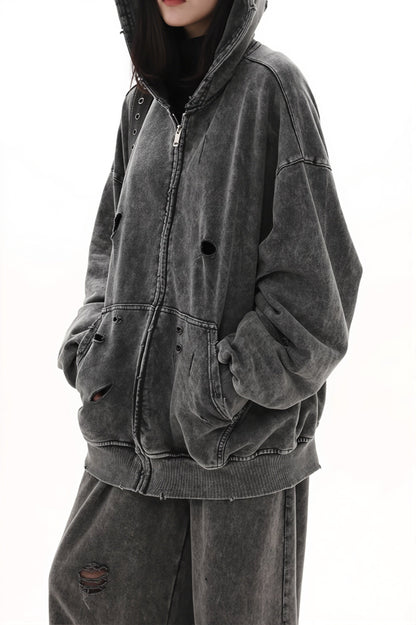 Solid Washed Distressed Hoodie