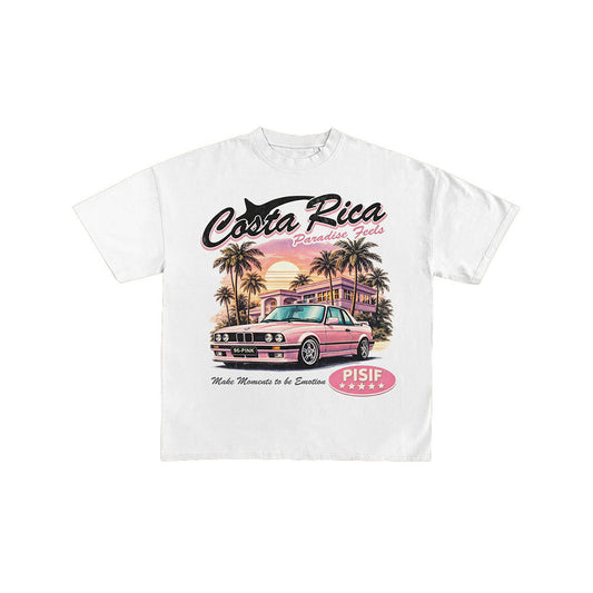 Costa Rica Retro Pink Car Paradise Graphic T-Shirt