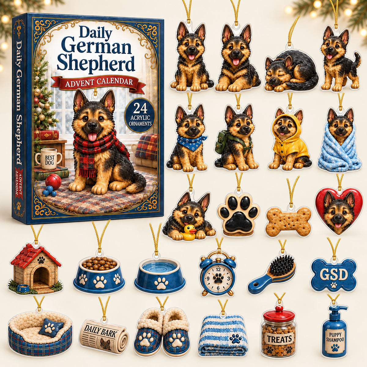 Daily German Shepherd Advent Calendar 2026 - 24-Day Festive Countdown, Acrylic Charms Blind Box - Gift For Dog Lovers