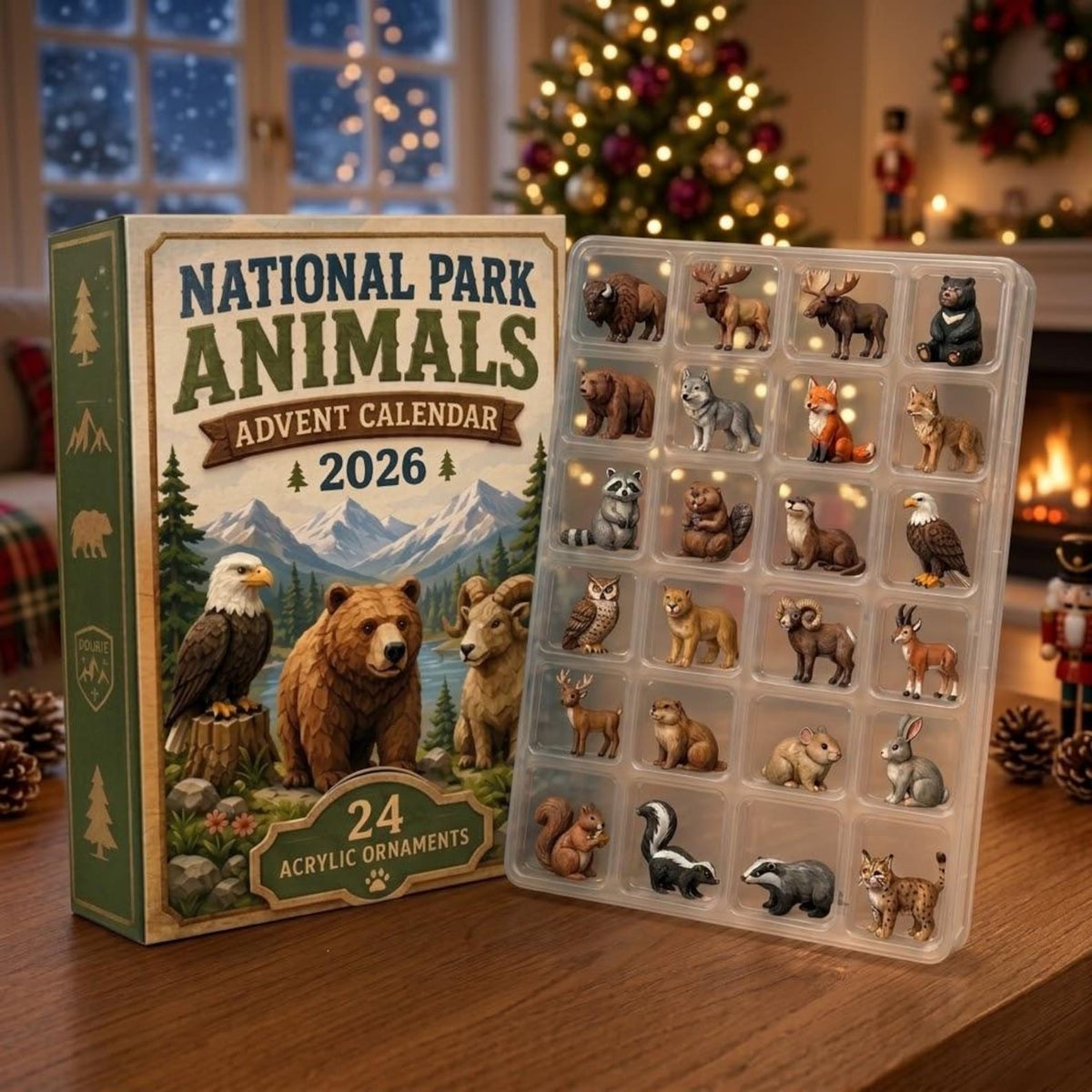 National Park Animals Advent Calendar 2026, 24 Wildlife Ornaments, Christmas Countdown Calendar, Nature Lover Gift, Wildlife Collector Gift