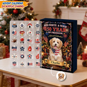 Custom Dog Advent Calendar 24 Charms, Personalized Dog Lover Xmas Gift, Patriotic 250th Pet Countdown Box, USA Holiday Decor