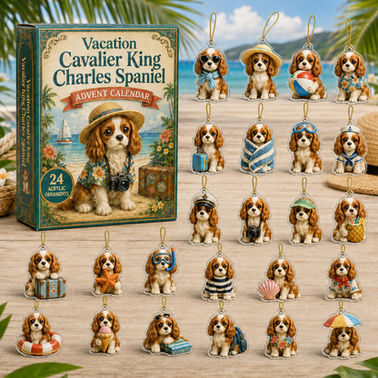 Vacation Cavalier King Charles Spaniel Advent Calendar 2026 - 24-Day Festive Countdown, Acrylic Charms Blind Box - Gift For Dog Lovers