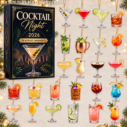 Cocktail Night Advent Calendar 2026 - 24-Day Festive Countdown, Acrylic Charms Blind Box - Gift For Cocktail Lovers