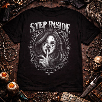 Step Inside Relaxed Clown Girl Chicano Art T-Shirt