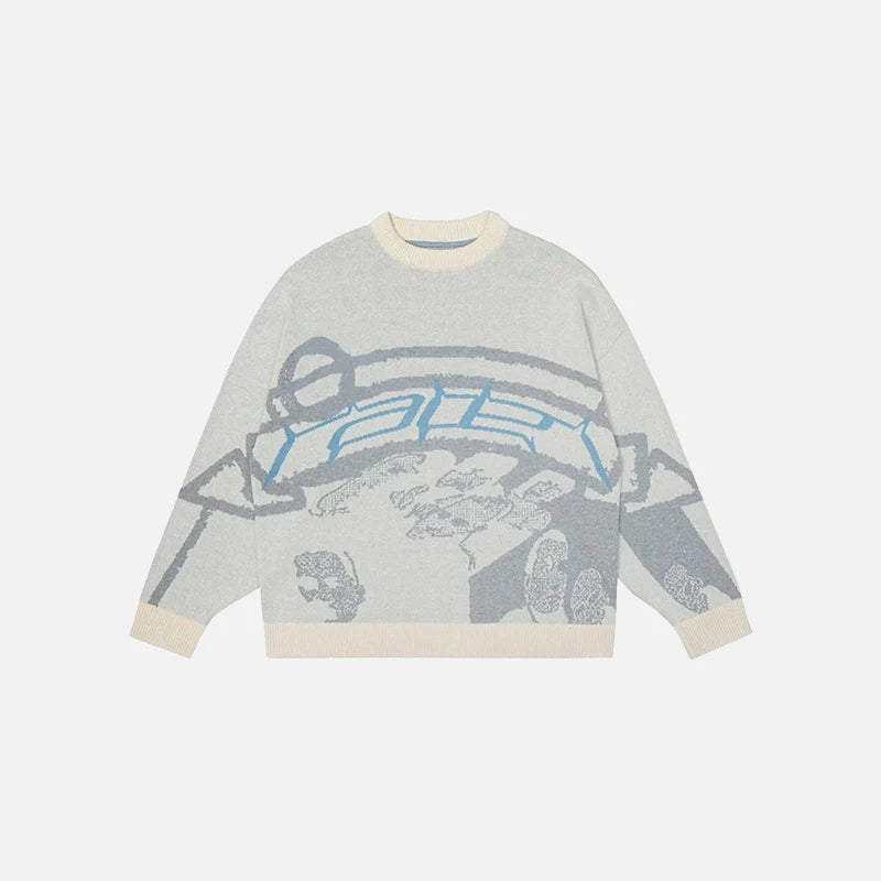 The Mind Women’s Sweater Artistic Printed Knit Thick Loose Fit O-Neck Pullover