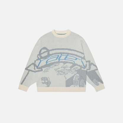 The Mind Women’s Sweater Artistic Printed Knit Thick Loose Fit O-Neck Pullover