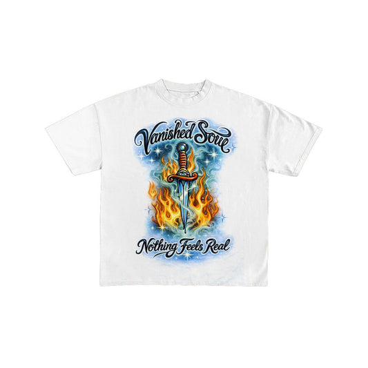 Vanished Soul Flaming Dagger Graphic White T-Shirt