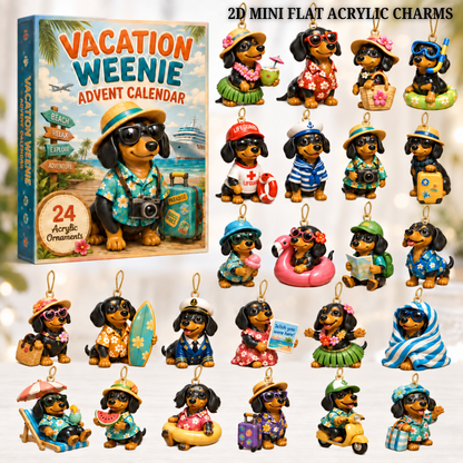 Vacation Weenie Advent Calendar 2026 - 24-Day Festive Countdown, Acrylic Charms Blind Box - Gift For Dachshund Lovers