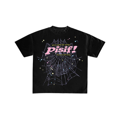 Spider Web Drip Graphic PISIF Oversized Black T-Shirt