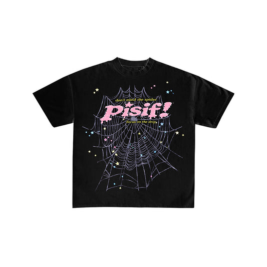 Spider Web Drip Graphic PISIF Oversized Black T-Shirt