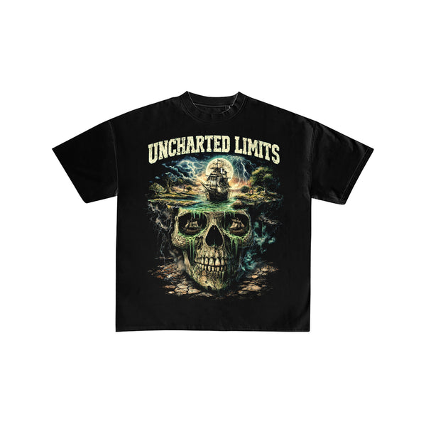Uncharted Limits Skull Ship Graphic Oversized Tee