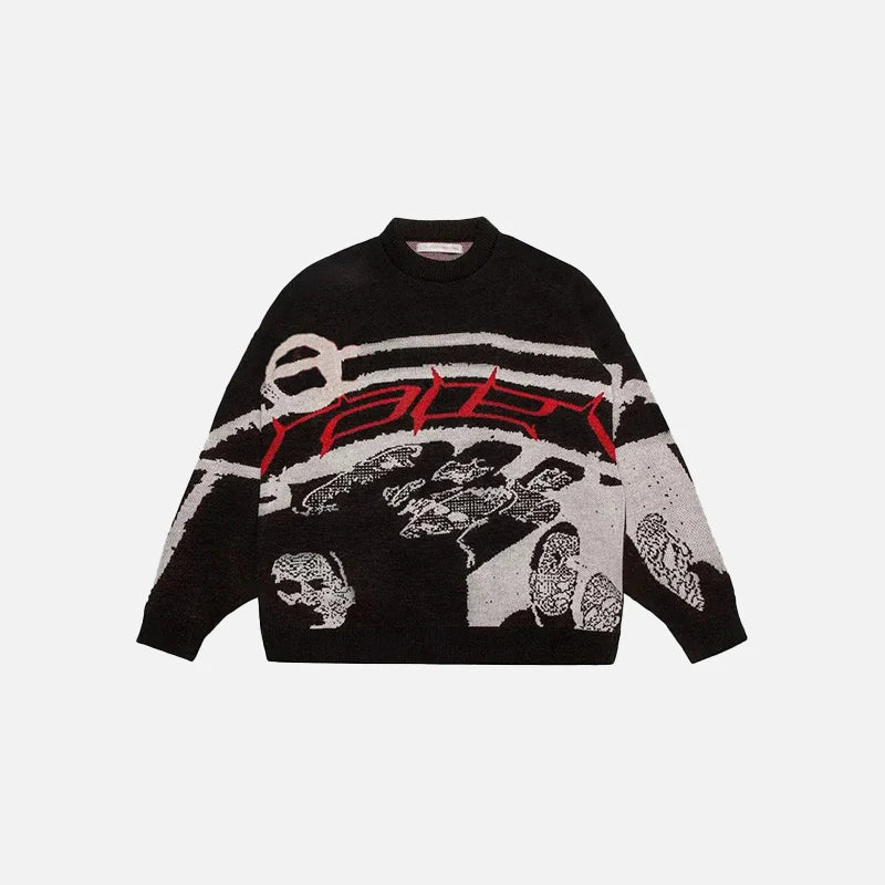 The Mind Women’s Sweater Artistic Printed Knit Thick Loose Fit O-Neck Pullover