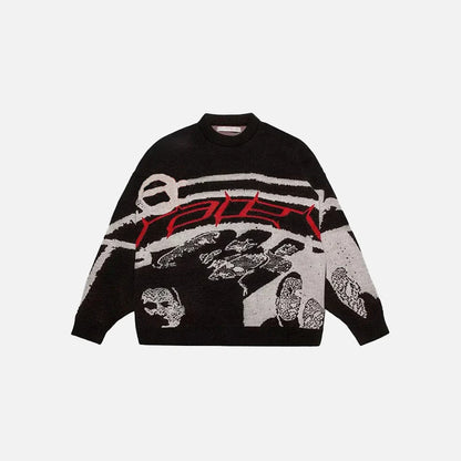 The Mind Women’s Sweater Artistic Printed Knit Thick Loose Fit O-Neck Pullover