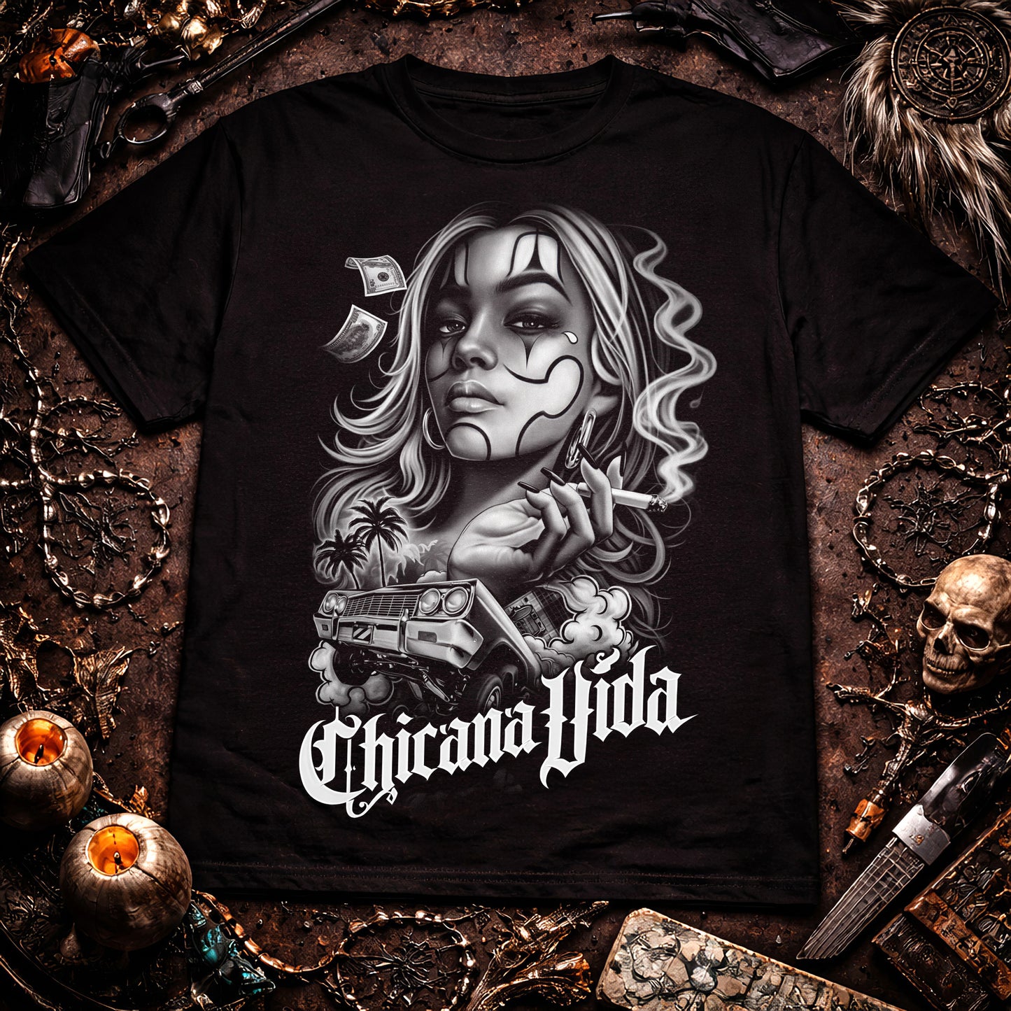 Chicana Vida Lowrider Girl Graphic Streetwear Tee