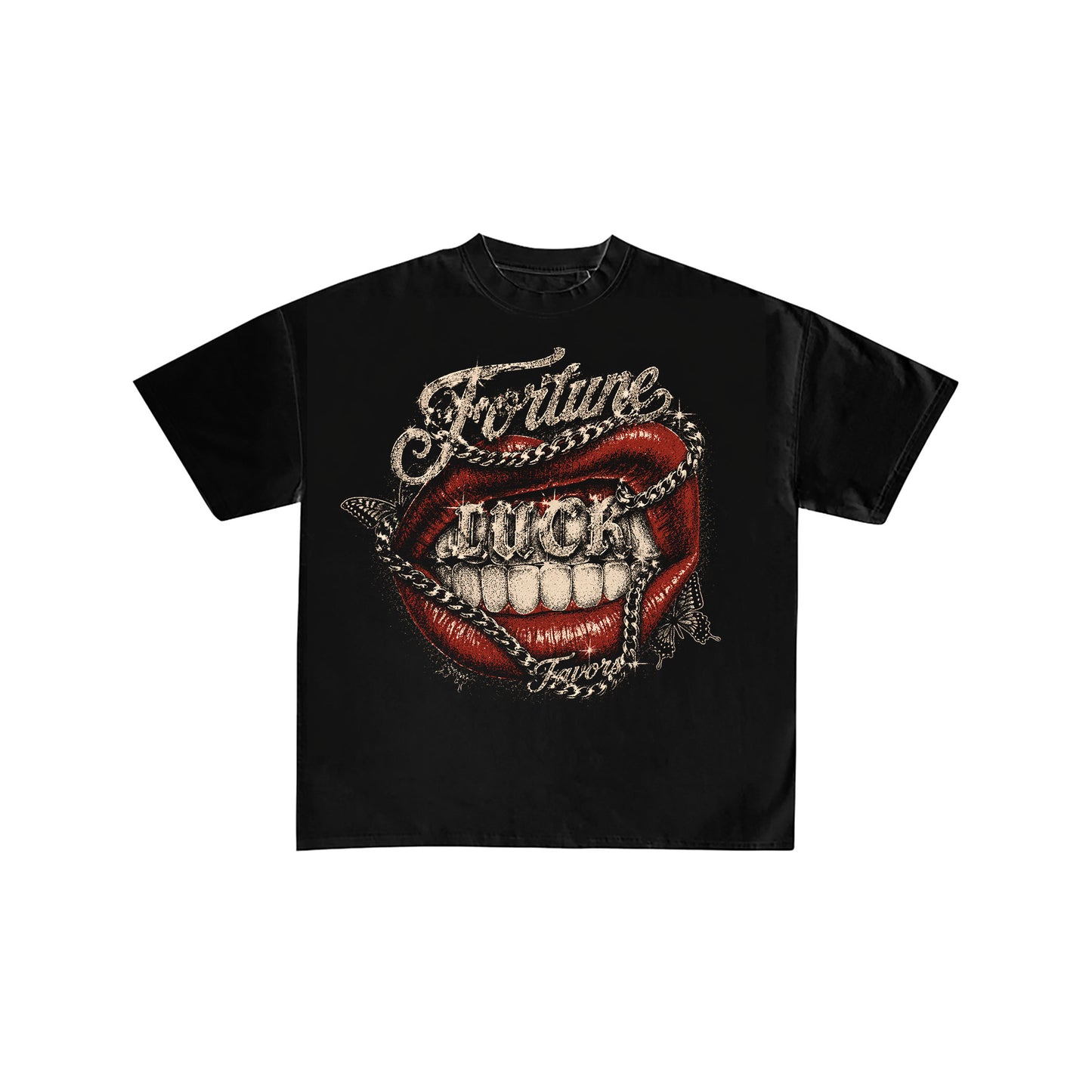 Fortune Favors Luck Red Lips Graphic T-Shirt
