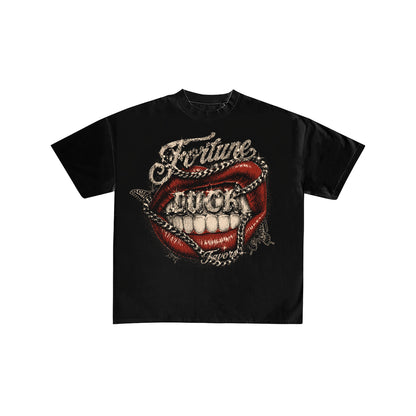 Fortune Favors Luck Red Lips Graphic T-Shirt