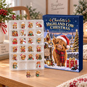 Personalized Highland Cow Christmas Advent Calendar Box, Custom Name 24 Charm Countdown Gift, Farm Animal Holiday Keepsake