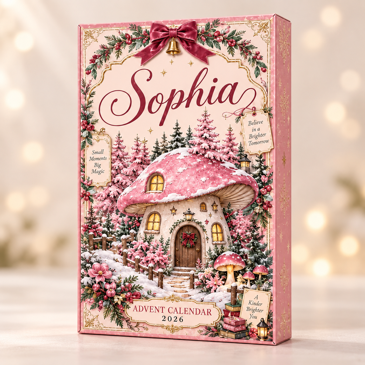 Personalized Christmas Advent Calendar 2026, Custom Name 24 Acrylic Ornament Charms, Pink Holiday Countdown Gift for Girls, Kids & Family