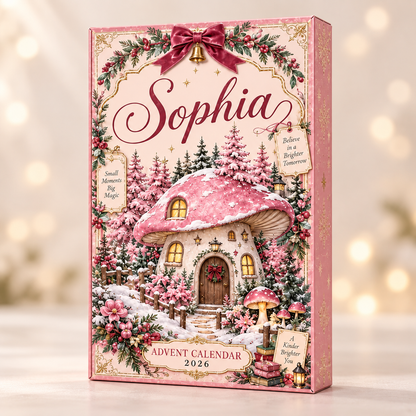 Personalized Christmas Advent Calendar 2026, Custom Name 24 Acrylic Ornament Charms, Pink Holiday Countdown Gift for Girls, Kids & Family