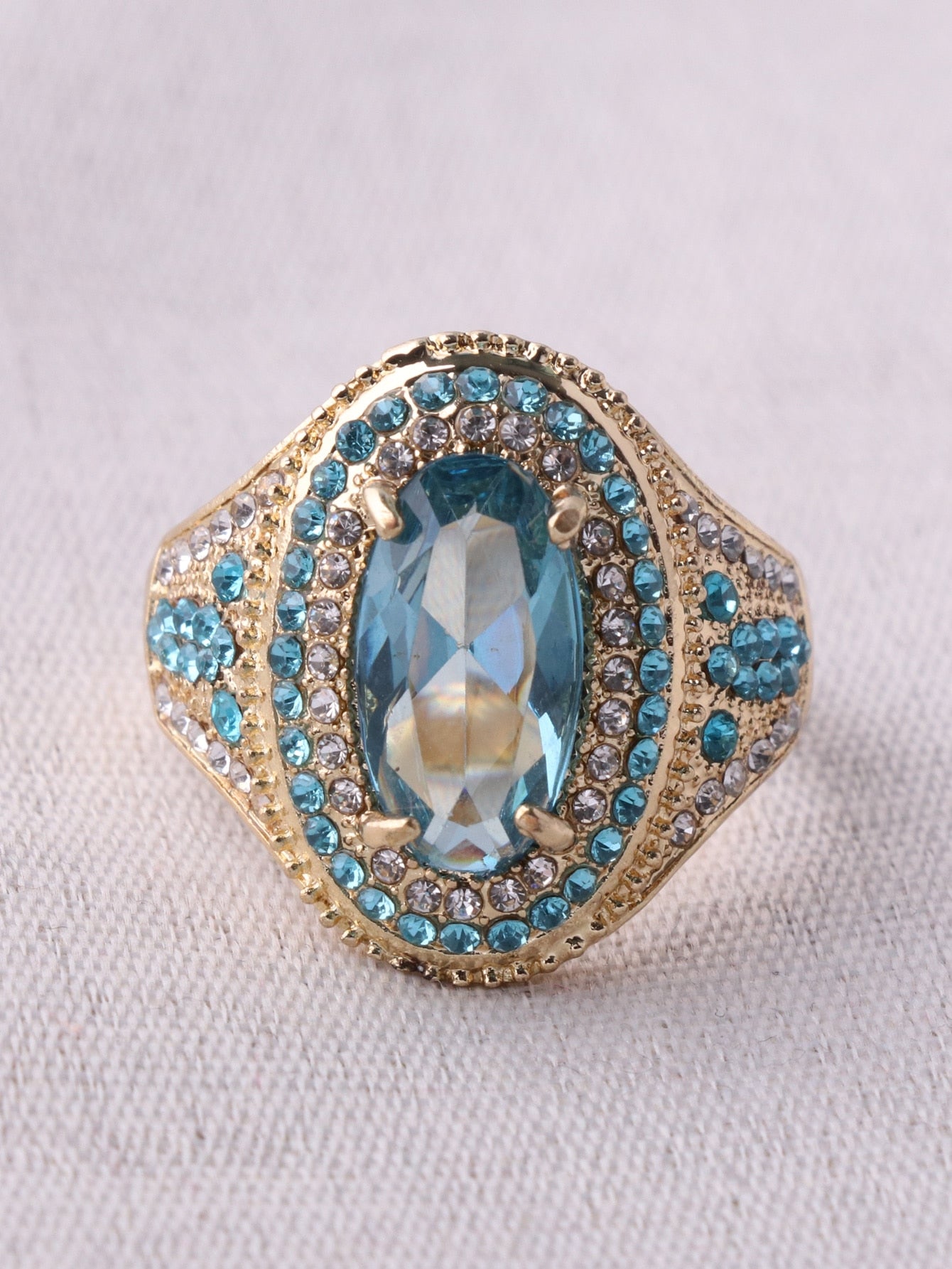 Gold Plated Light Blue Rhinestone Ring