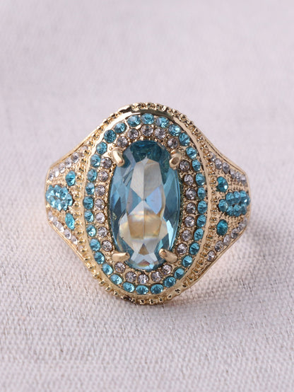 Gold Plated Light Blue Rhinestone Ring