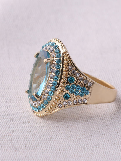 Gold Plated Light Blue Rhinestone Ring