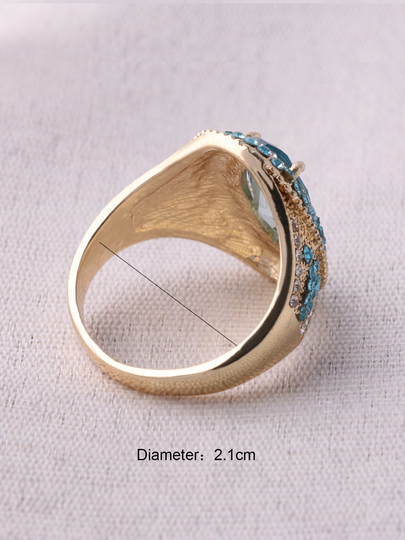 Gold Plated Light Blue Rhinestone Ring