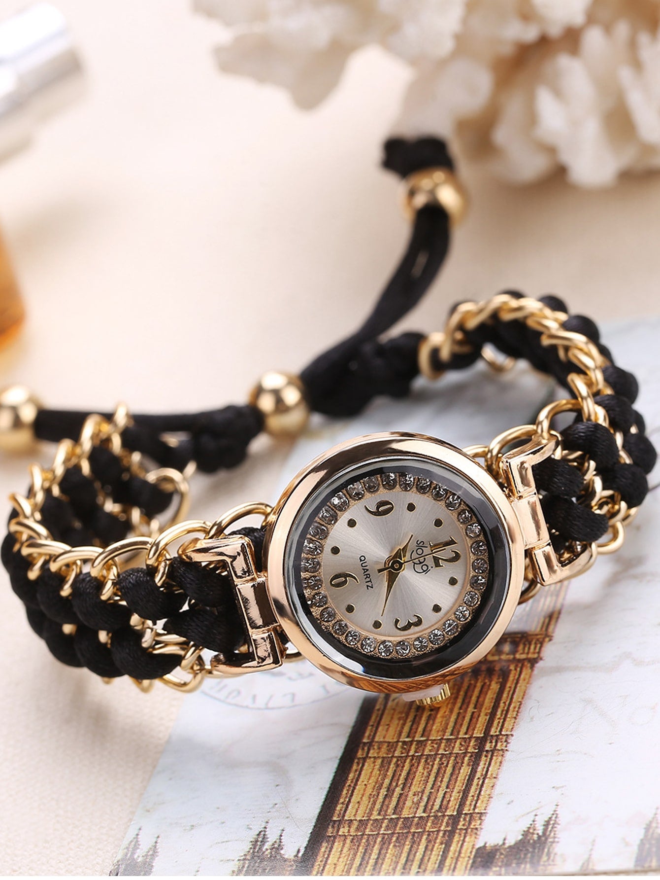 Elegant Rhinestone Bracelet Watch with Adjustable Strap