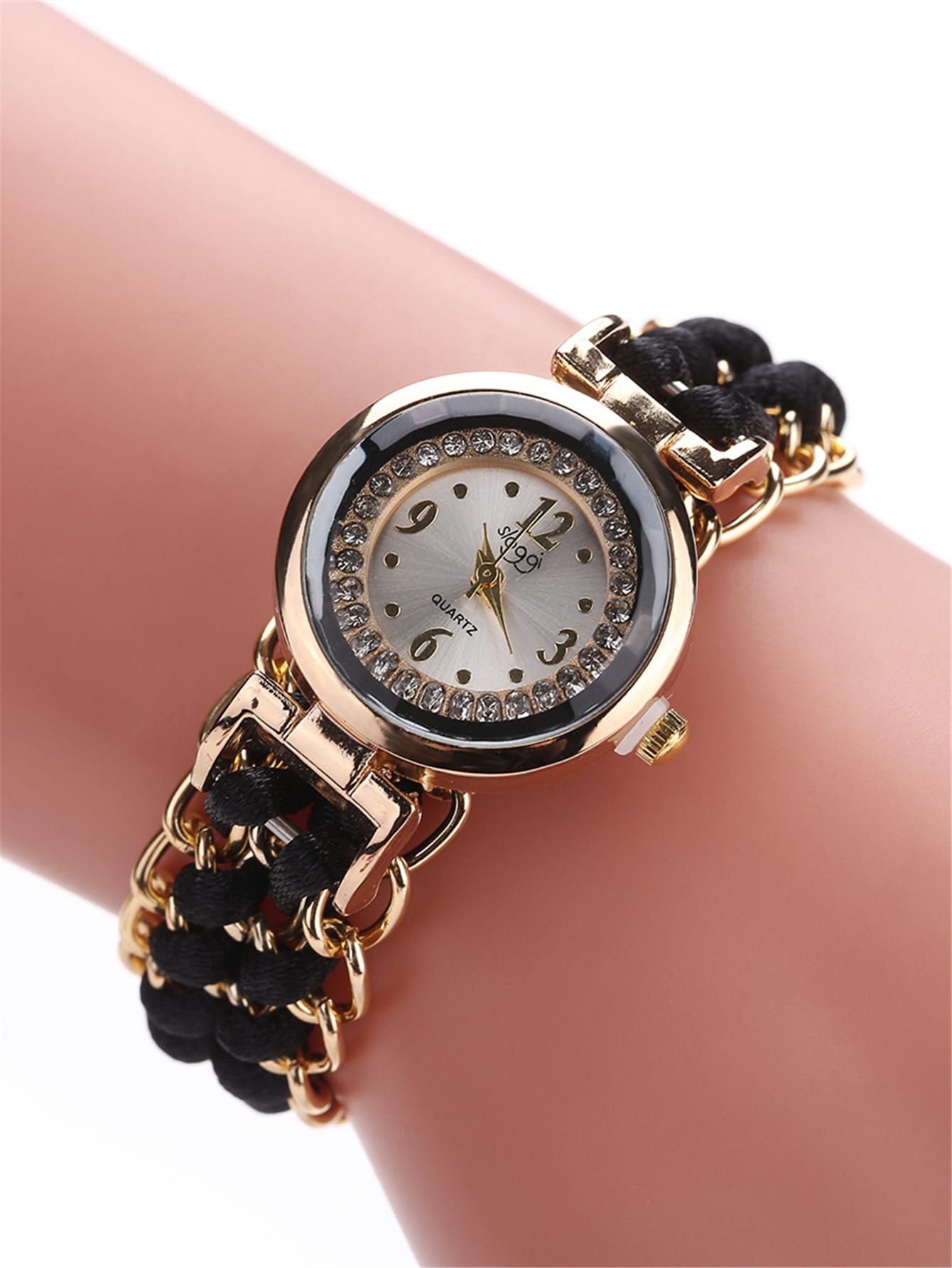 Elegant Rhinestone Bracelet Watch with Adjustable Strap