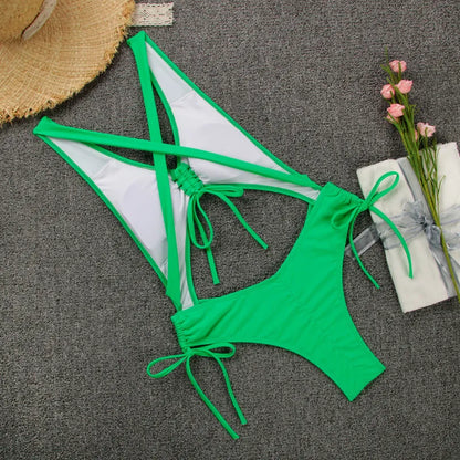 Sexy Backless One Piece Strap Swimsuit with Chest Pad