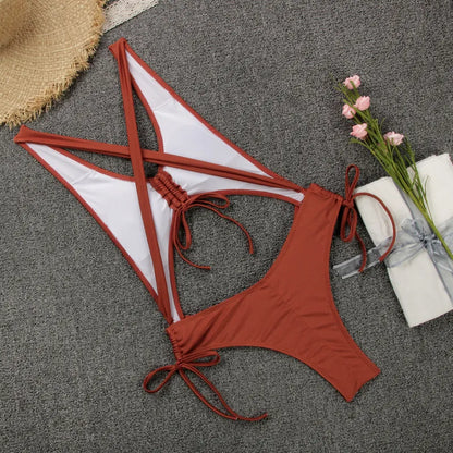 Sexy Backless One Piece Strap Swimsuit with Chest Pad