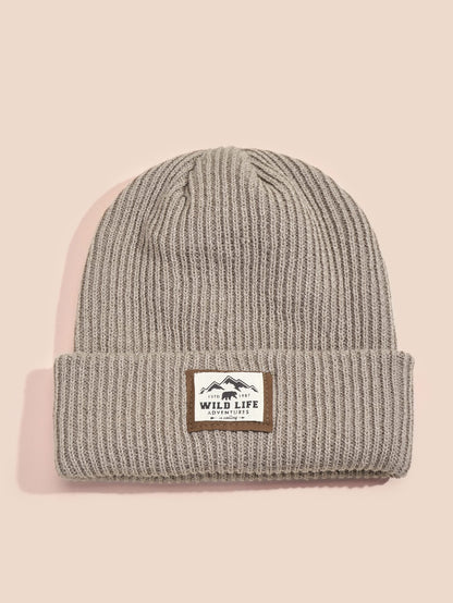 Casual Letter Patch Knit Beanie Hat