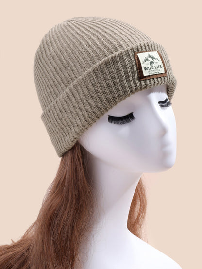 Casual Letter Patch Knit Beanie Hat