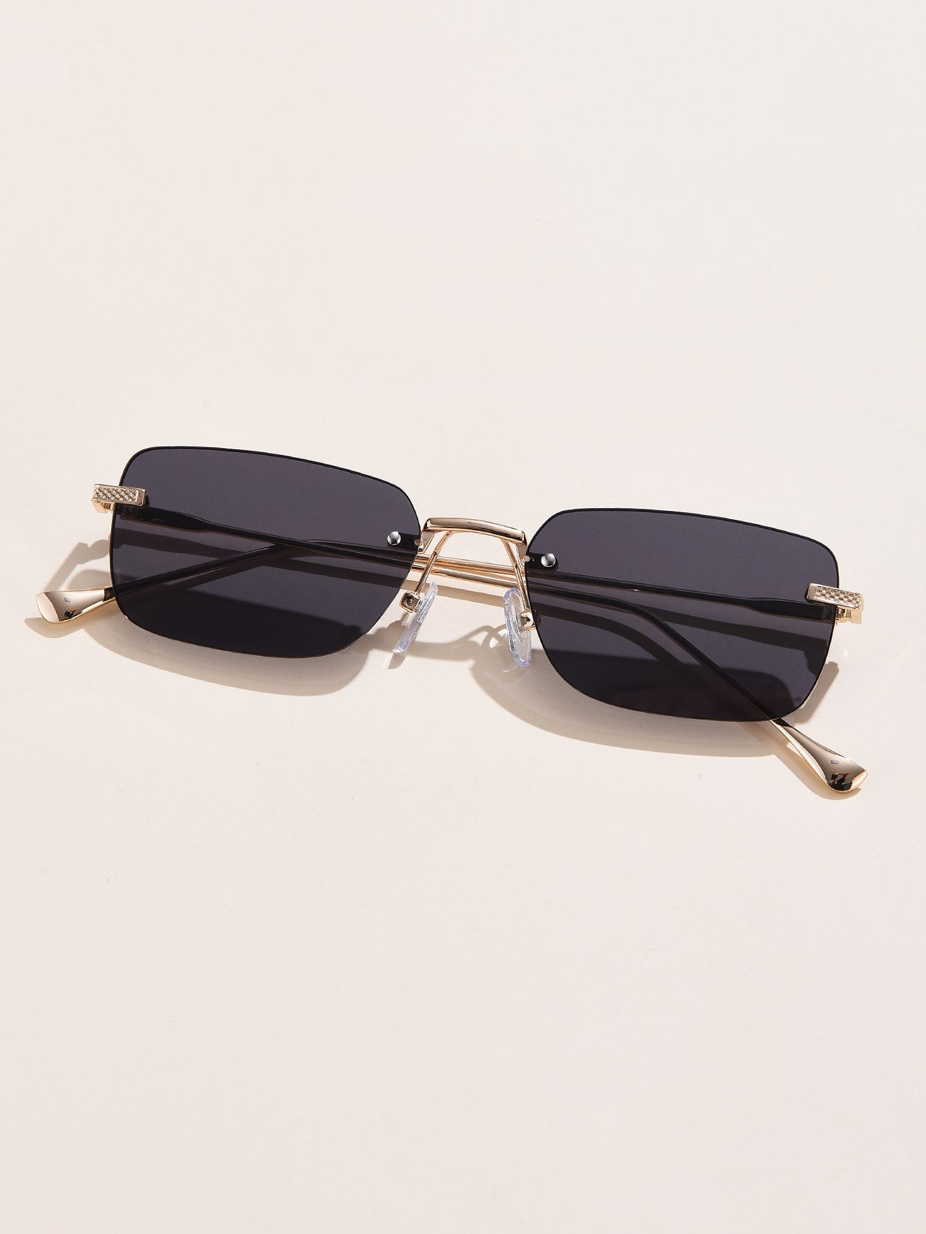 Frameless Retro Square Metal Glasses with Rivet Detail