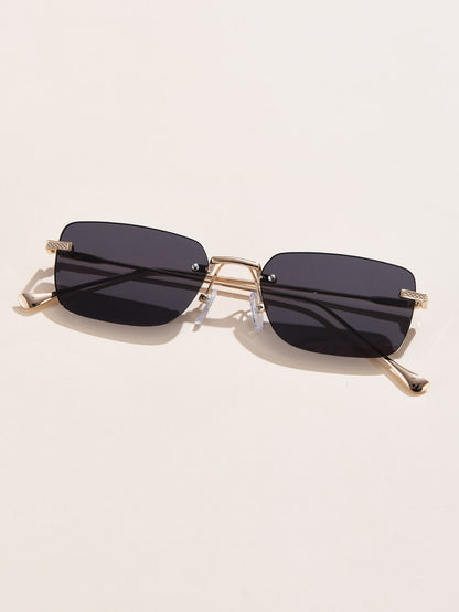 Frameless Retro Square Metal Glasses with Rivet Detail