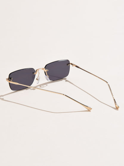 Frameless Retro Square Metal Glasses with Rivet Detail