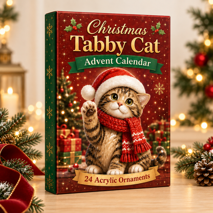 Christmas Tabby Cat Advent Calendar 2026 - 24-Day Festive Countdown, Acrylic Charms Blind Box - Gift For Cat Lovers