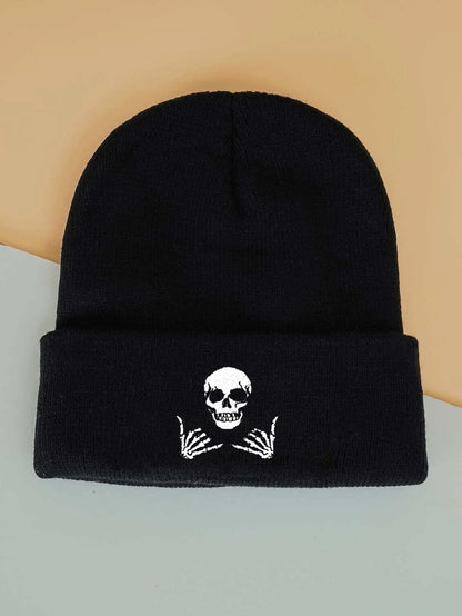 Men Skeleton Hand Skull Embroidered Cuff Beanie