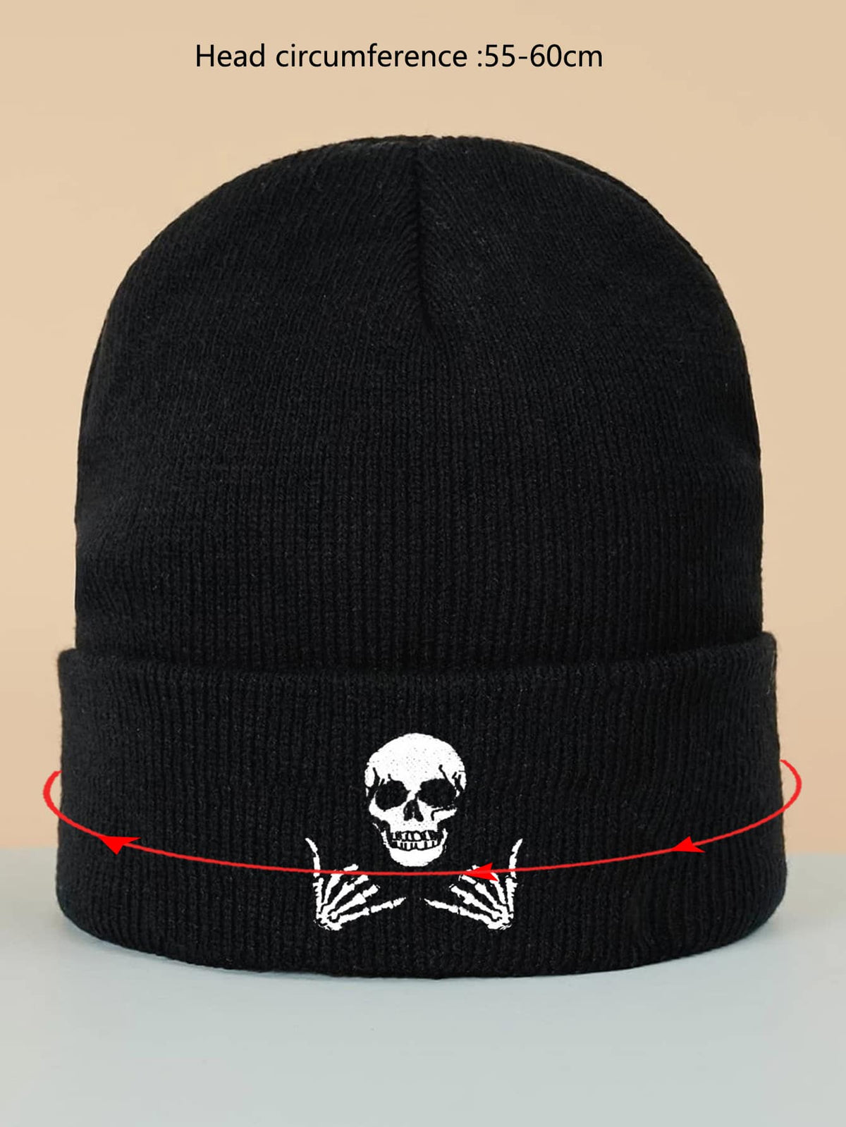 Men Skeleton Hand Skull Embroidered Cuff Beanie