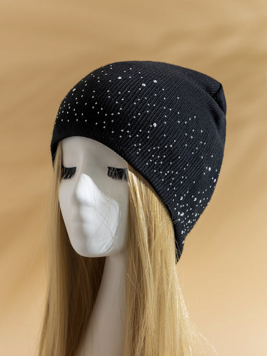 Dual-Sided Rhinestone Decor Sparkling Winter Beanie