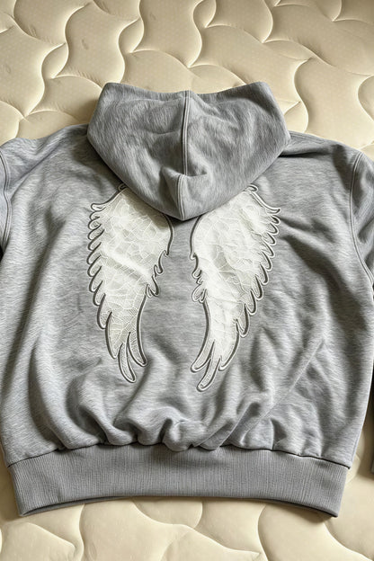 Lace Wing Back Cropped Zip Up Hoodie