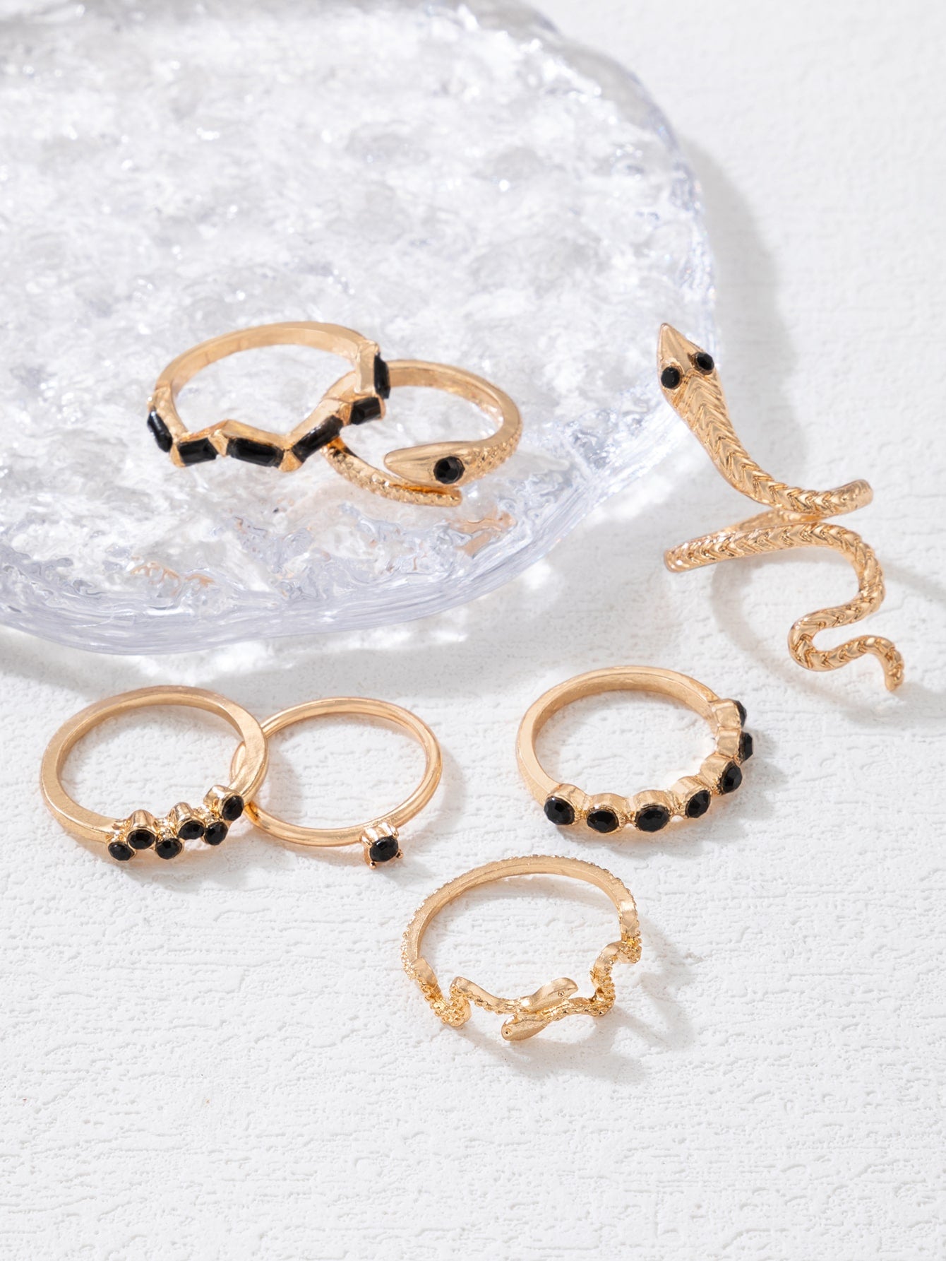 7pcs Snake & Rhinestone Ring Set for Women