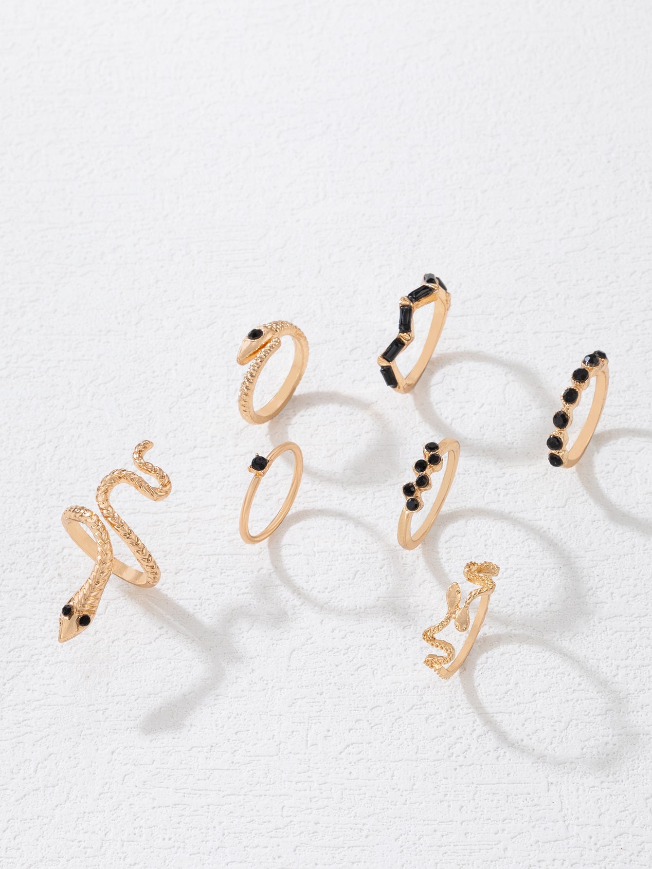 7pcs Snake & Rhinestone Ring Set for Women